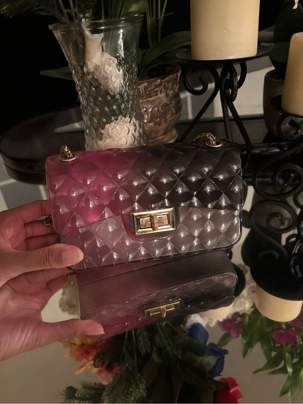 Quilted Gradient Crossbody Bag in Pink and Gray